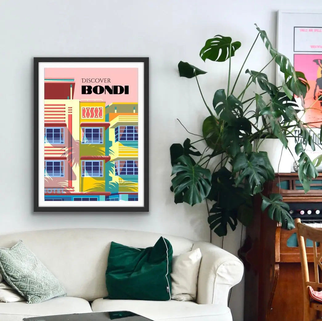 Discover Bondi - Vintage-Style Bondi Beach Sydney Travel Print on Paper Or Canvas I Heart Wall Art Australia 
