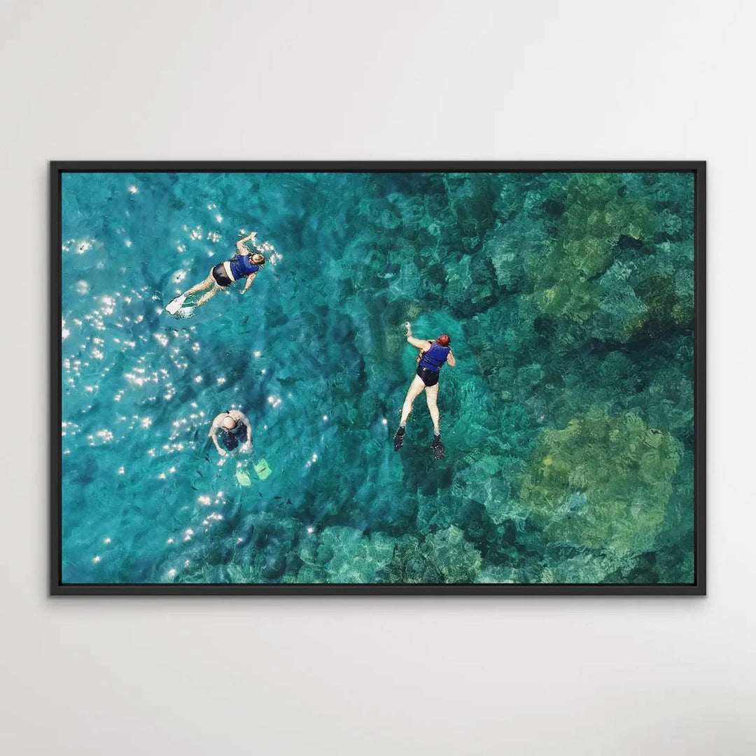 Dive On In- Aerial Photographic Snorkelling Diving Print Of Divers On A Reef I Heart Wall Art Australia 