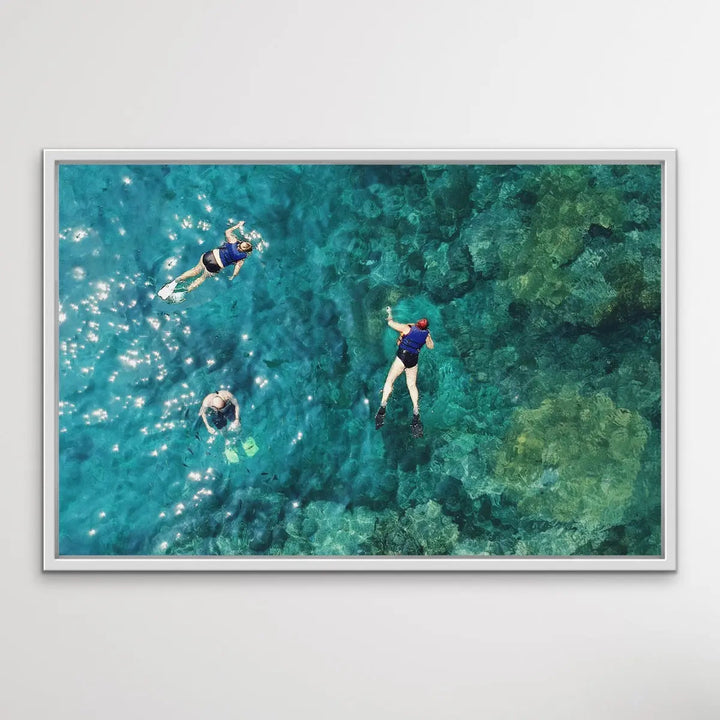 Dive On In- Aerial Photographic Snorkelling Diving Print Of Divers On A Reef I Heart Wall Art Australia 