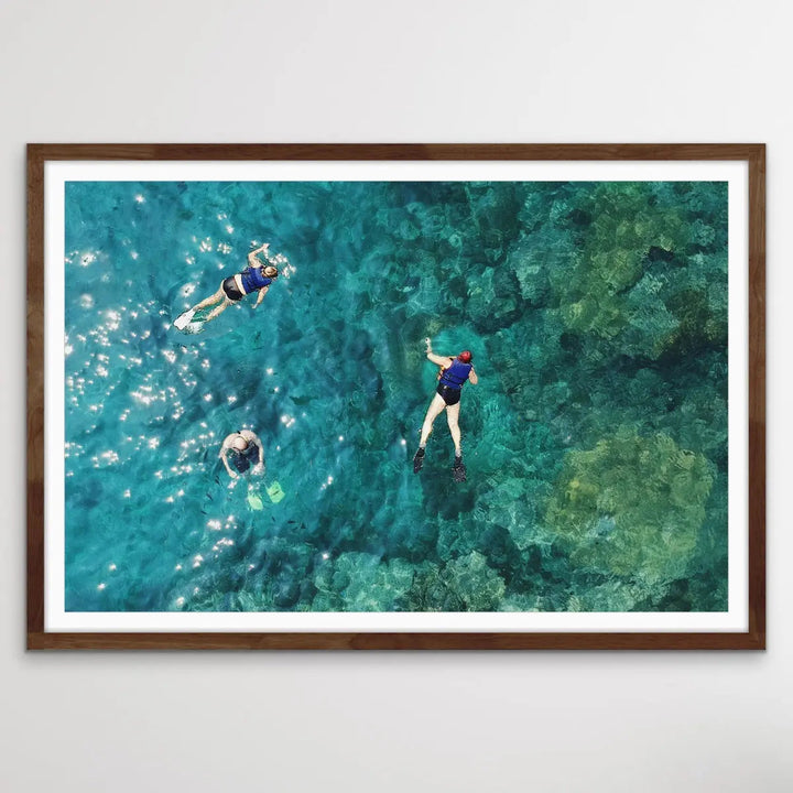 Dive On In- Aerial Photographic Snorkelling Diving Print Of Divers On A Reef I Heart Wall Art Australia 