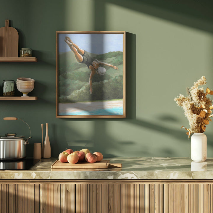 Diver Above River - Stretched Canvas, Poster or Fine Art Print I Heart Wall Art
