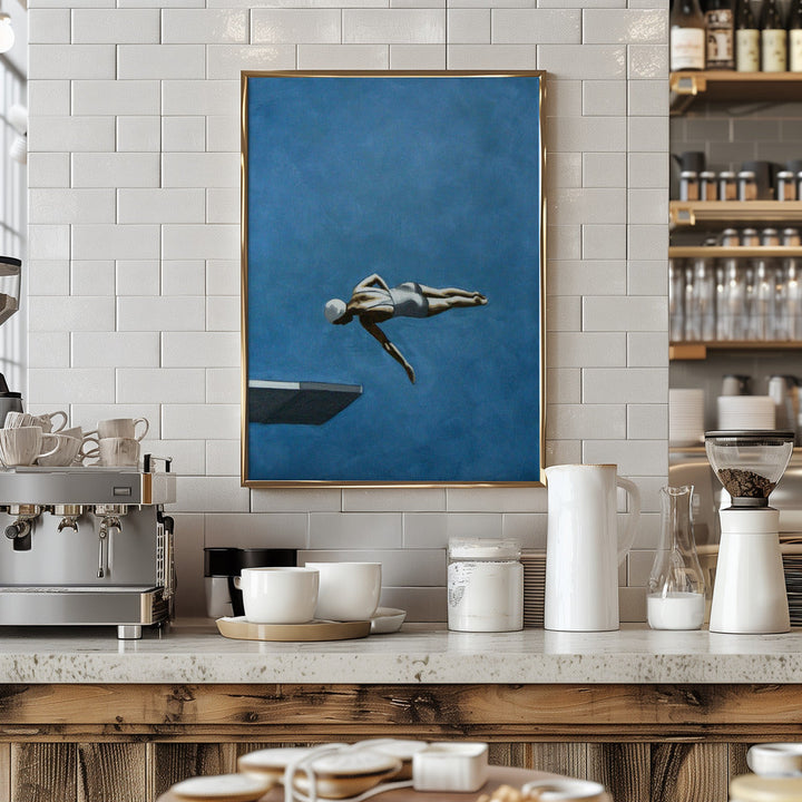 Diver In Dark Sky - Stretched Canvas, Poster or Fine Art Print I Heart Wall Art