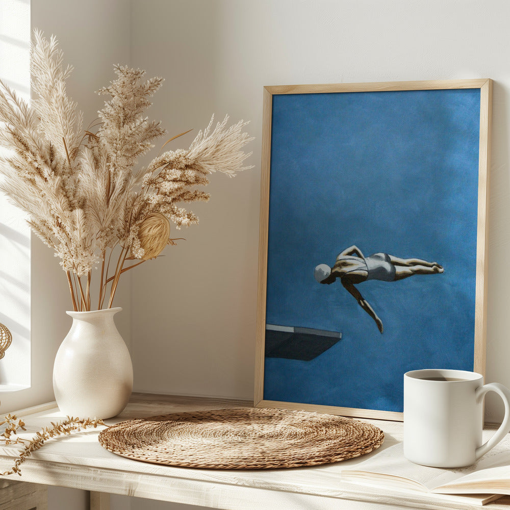 Diver In Dark Sky - Stretched Canvas, Poster or Fine Art Print I Heart Wall Art