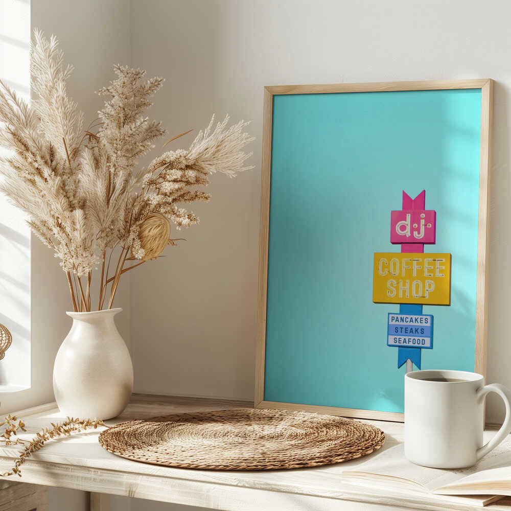 DJ Coffeeshop Sign - Stretched Canvas, Poster or Fine Art Print - I Heart Wall Art - Poster Print, Canvas Print or Framed Art Print