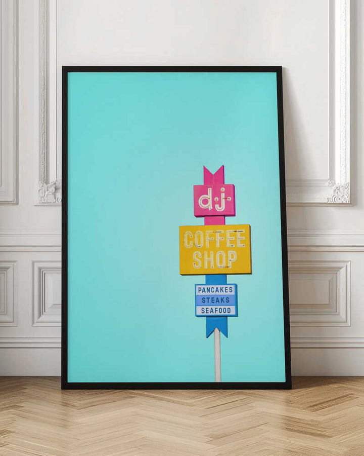 DJ Coffeeshop Sign - Stretched Canvas, Poster or Fine Art Print - I Heart Wall Art - Poster Print, Canvas Print or Framed Art Print