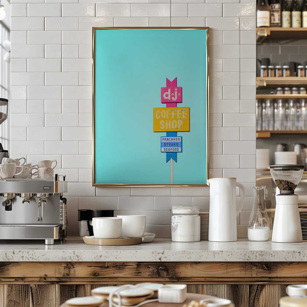 DJ Coffeeshop Sign - Stretched Canvas, Poster or Fine Art Print - I Heart Wall Art - Poster Print, Canvas Print or Framed Art Print