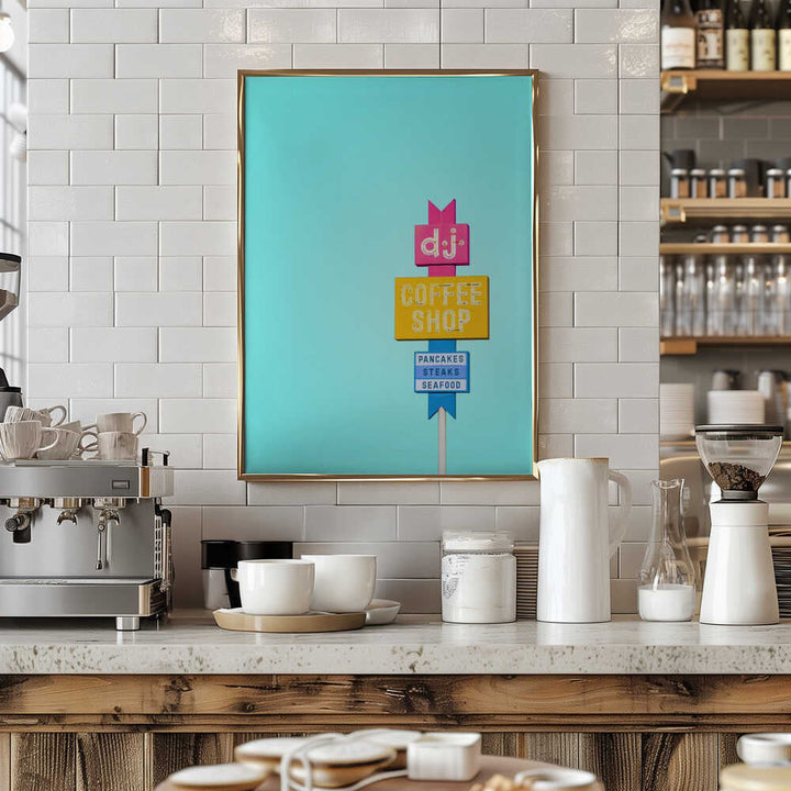 DJ Coffeeshop Sign - Stretched Canvas, Poster or Fine Art Print - I Heart Wall Art - Poster Print, Canvas Print or Framed Art Print