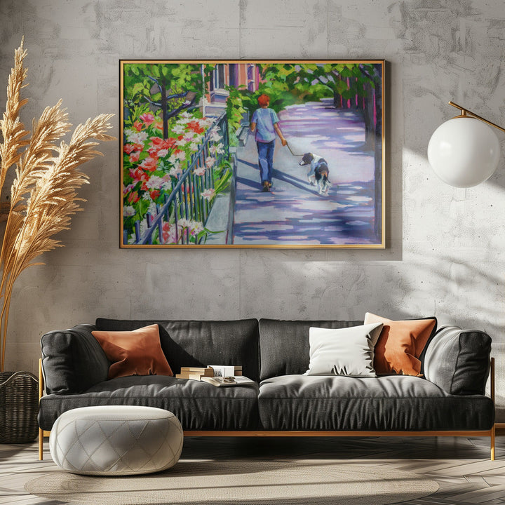 Dog Walker - Stretched Canvas, Poster or Fine Art Print I Heart Wall Art