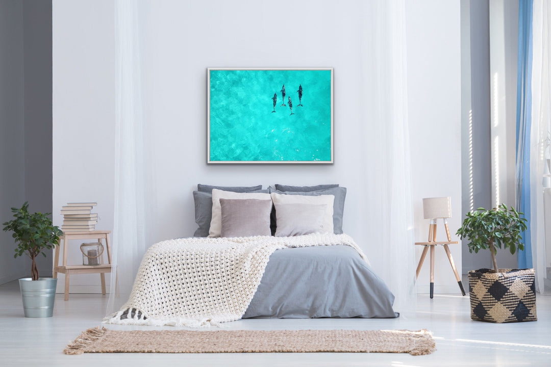 Dolphins - Beach Coastal Art Print Stretched Canvas Wall Art - I Heart Wall Art