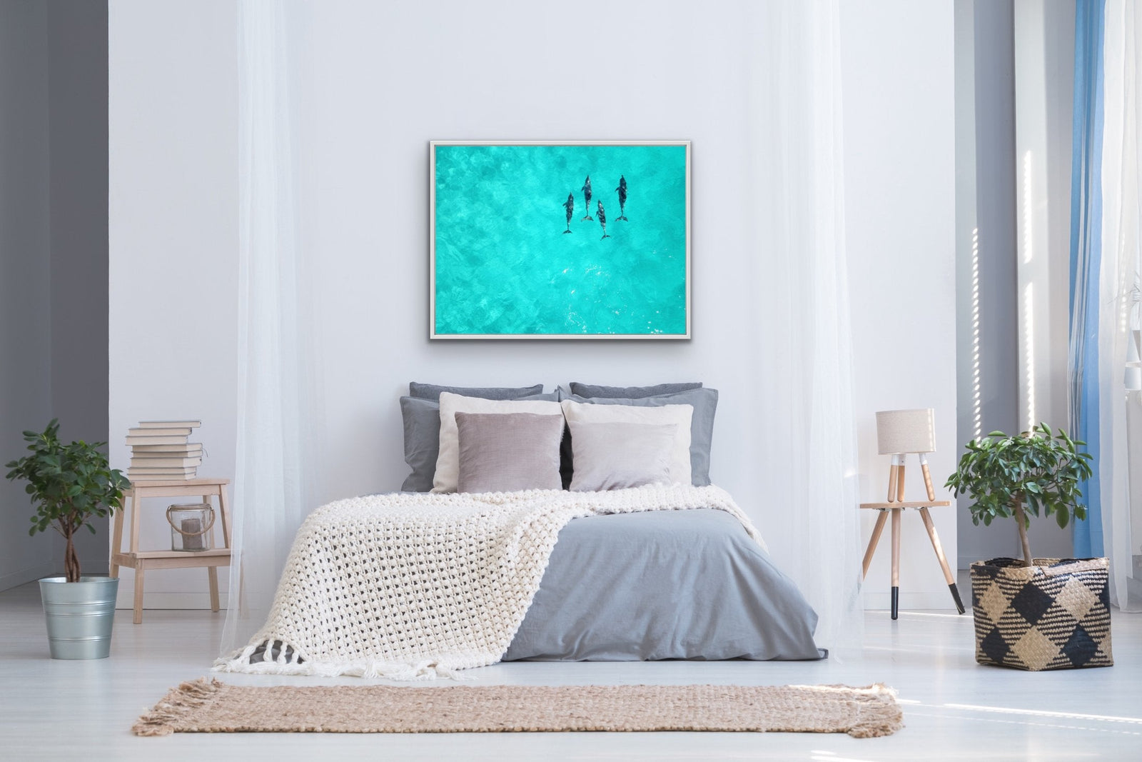 Dolphins - Beach Coastal Art Print Stretched Canvas Wall Art - I Heart Wall Art