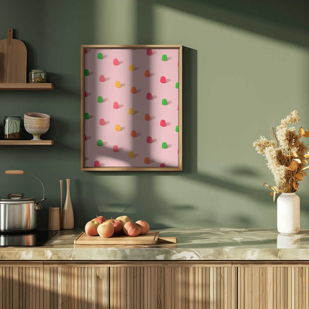 Dots Candy Gum Drops - Repeating Pattern On Pink Background - Stretched Canvas, Poster or Fine Art Print - I Heart Wall Art - Poster Print, Canvas Print or Framed Art Print