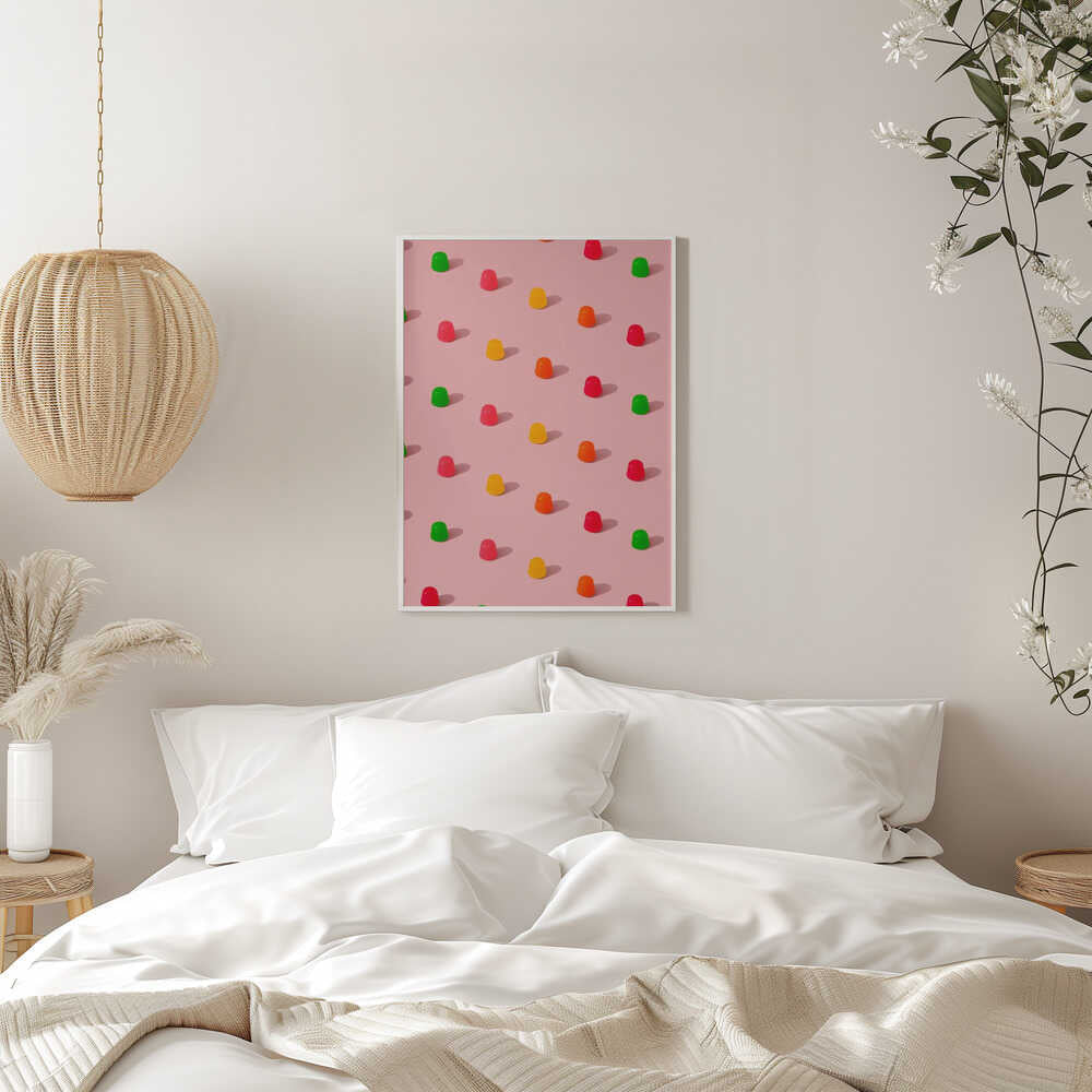 Dots Candy Gum Drops - Repeating Pattern On Pink Background - Stretched Canvas, Poster or Fine Art Print - I Heart Wall Art - Poster Print, Canvas Print or Framed Art Print