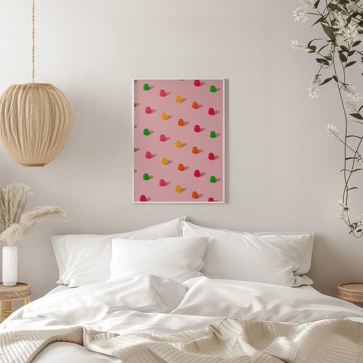 Dots Candy Gum Drops - Repeating Pattern On Pink Background - Stretched Canvas, Poster or Fine Art Print - I Heart Wall Art - Poster Print, Canvas Print or Framed Art Print