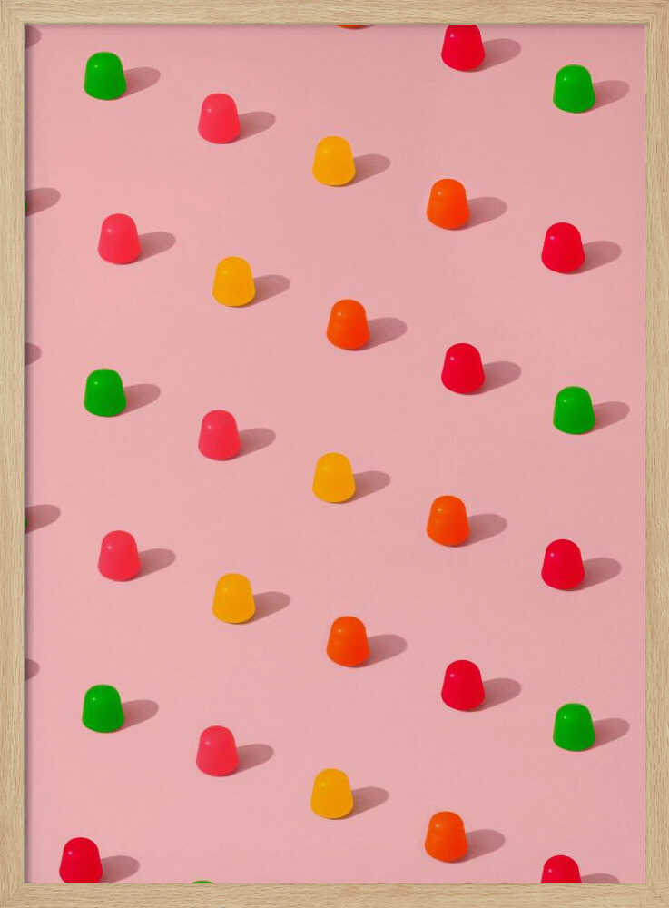 Dots Candy Gum Drops - Repeating Pattern On Pink Background - Stretched Canvas, Poster or Fine Art Print - I Heart Wall Art - Poster Print, Canvas Print or Framed Art Print