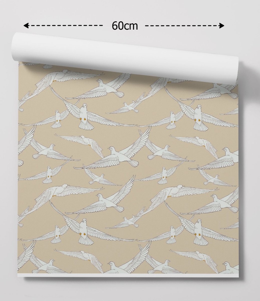 Doves In Flight - Natural Toned Contemporary Wallpaper - I Heart Wall Art - Poster Print, Canvas Print or Framed Art Print