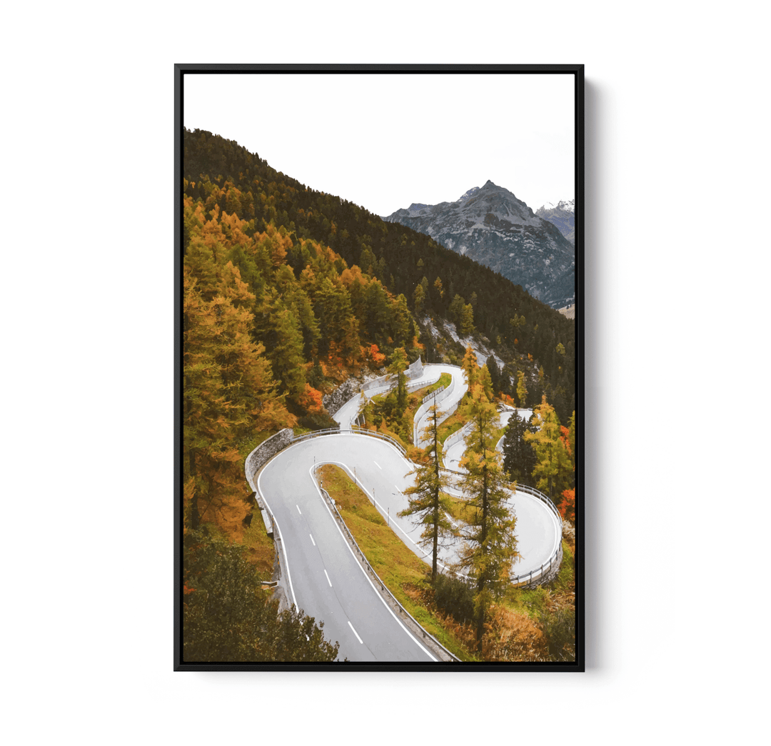 Down that Autumn Road - Illustrative Road Landscape, Stretched Canvas or Wall Art Print - I Heart Wall Art - Poster Print, Canvas Print or Framed Art Print
