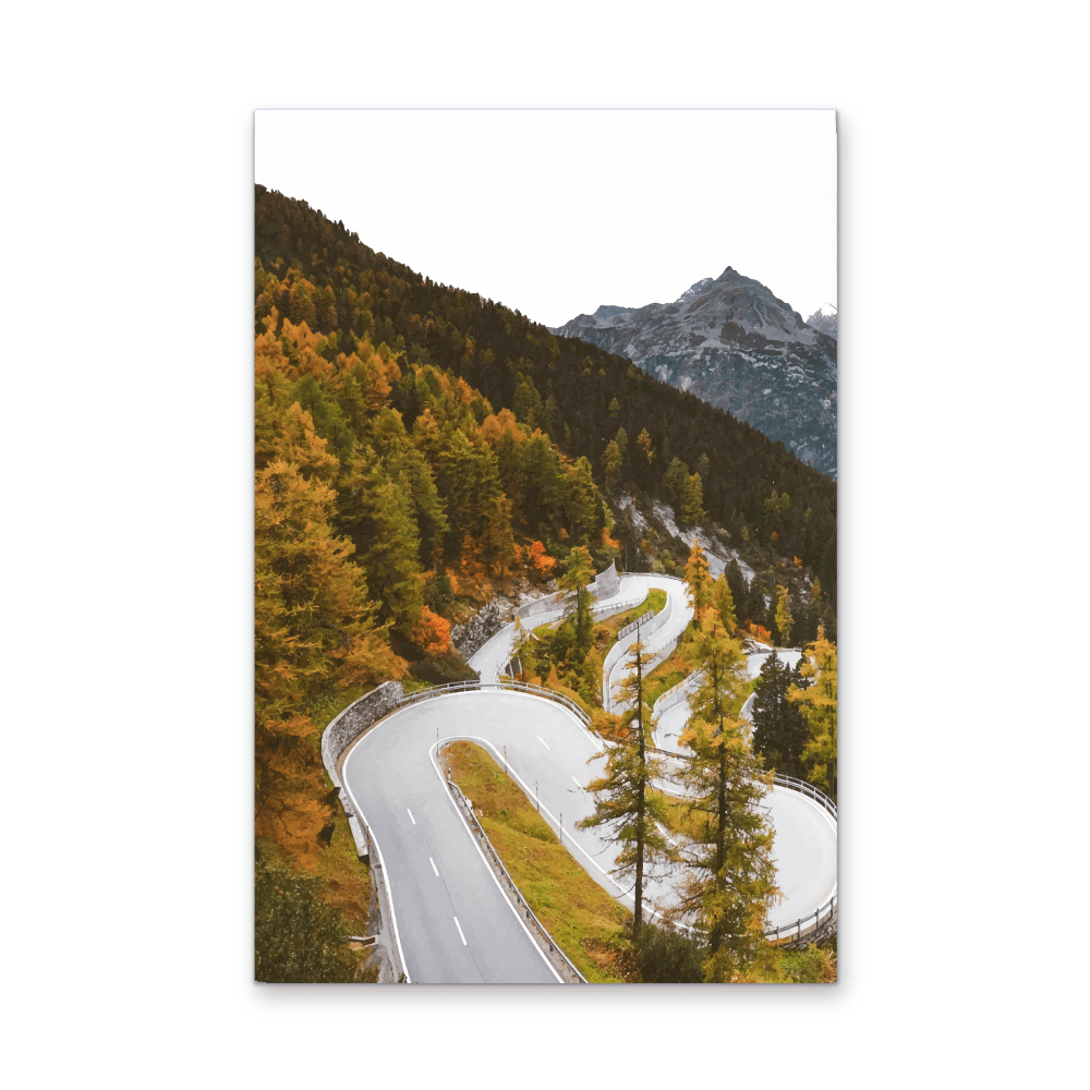 Down that Autumn Road - Illustrative Road Landscape, Stretched Canvas or Wall Art Print - I Heart Wall Art - Poster Print, Canvas Print or Framed Art Print