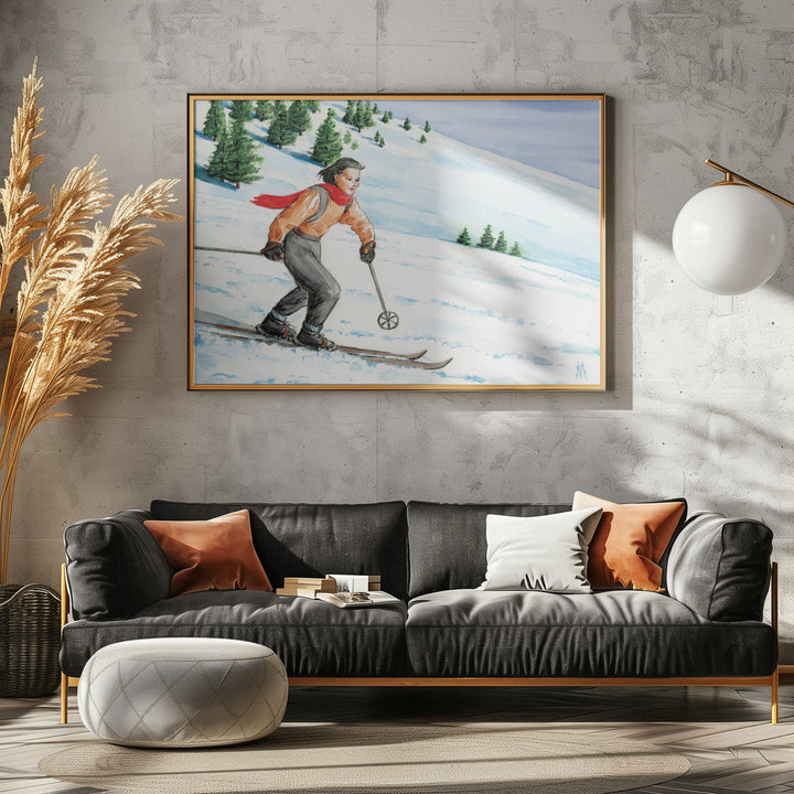 Downhill Skier - Stretched Canvas, Poster or Fine Art Print I Heart Wall Art