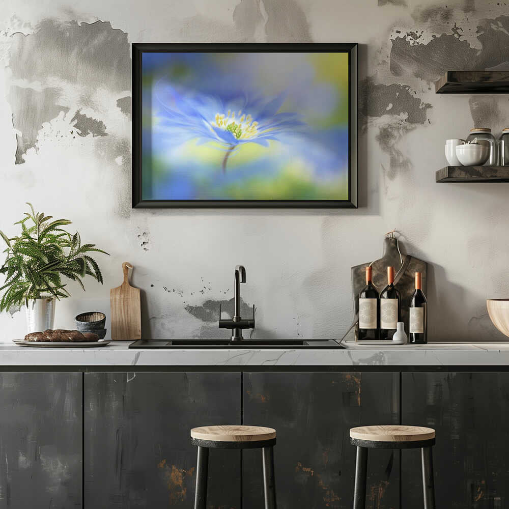 Dreamy Blue Blossom - Floral Photographic Stretched Canvas Poster or Fine Art Print