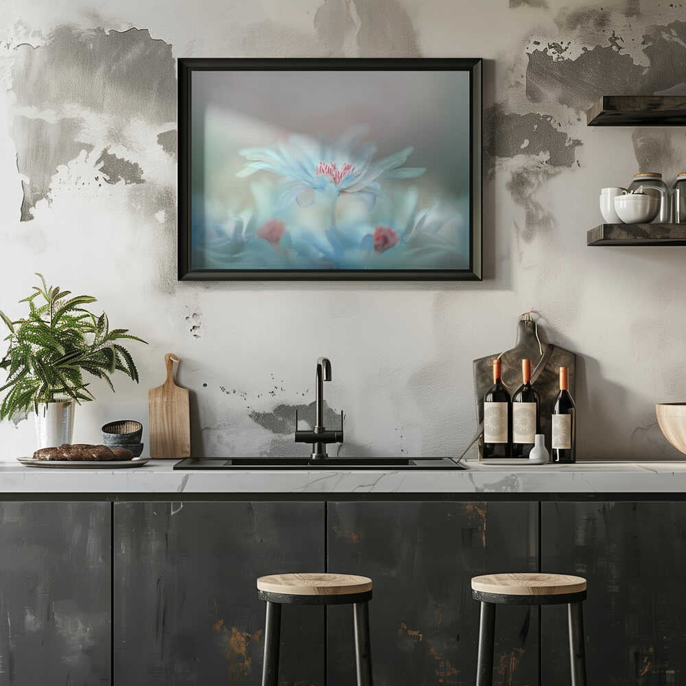 Dreamy Blue Blossoms - Stretched Canvas Poster or Fine Art Print