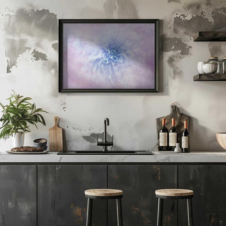 Dreamy Blue Dahlia - Floral Photographic Stretched Canvas Poster or Fine Art Print