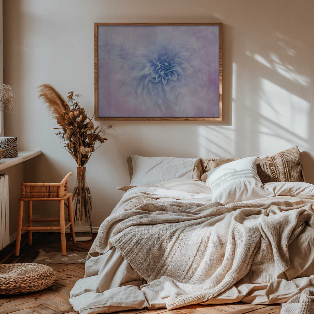 Dreamy Blue Dahlia - Floral Photographic Stretched Canvas Poster or Fine Art Print