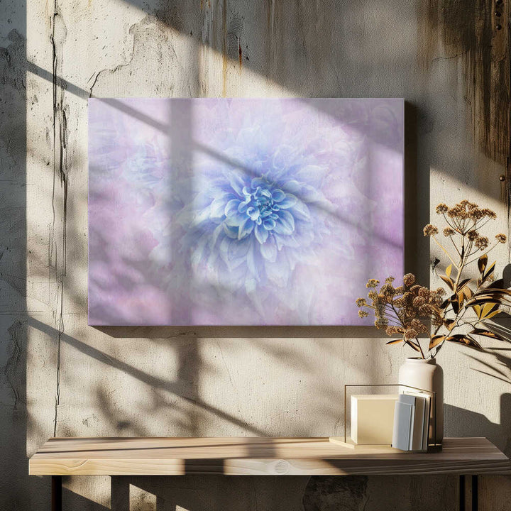 Dreamy Blue Dahlia - Floral Photographic Stretched Canvas Poster or Fine Art Print