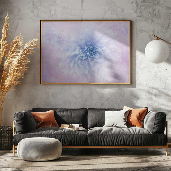 Dreamy Blue Dahlia - Floral Photographic Stretched Canvas Poster or Fine Art Print