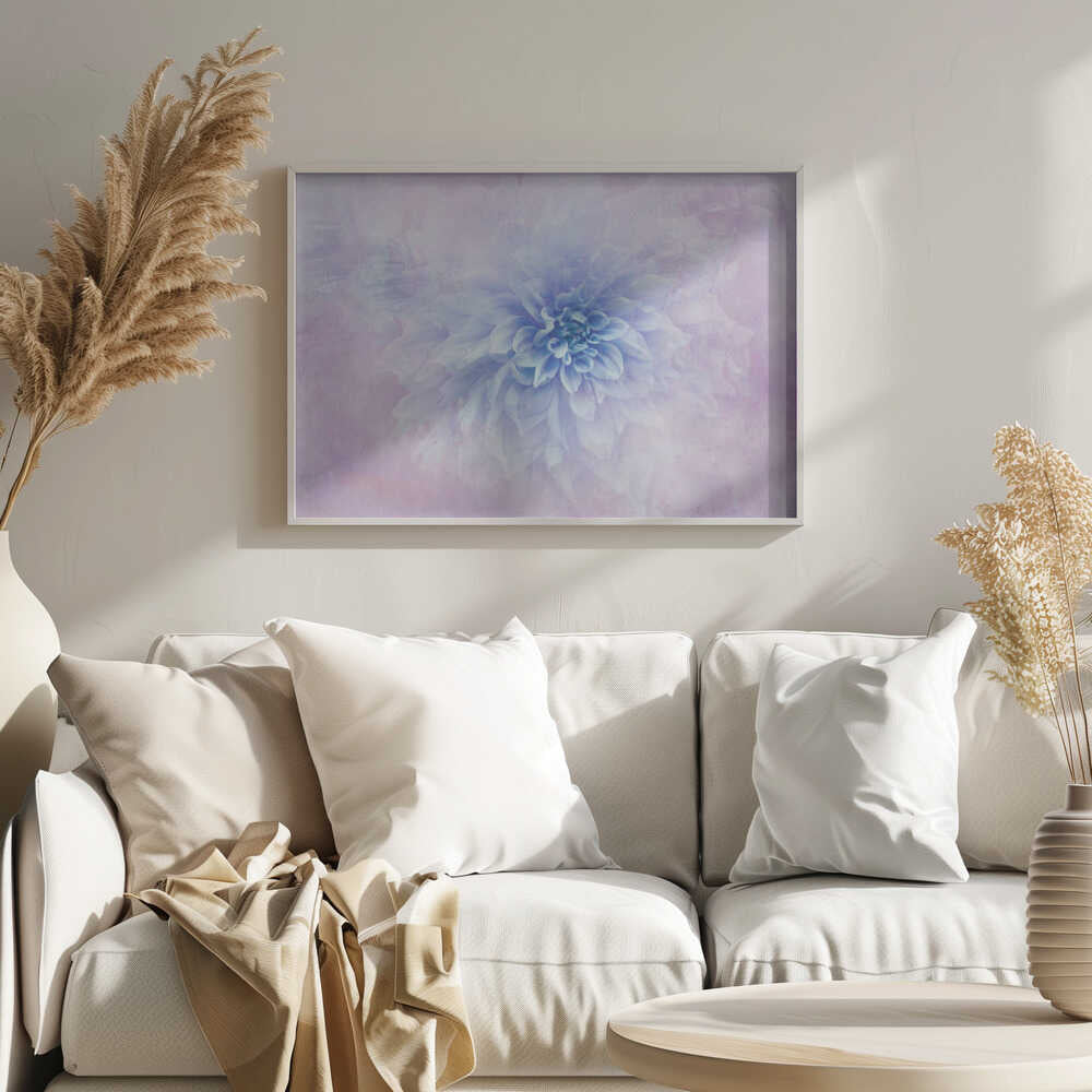 Dreamy Blue Dahlia - Floral Photographic Stretched Canvas Poster or Fine Art Print
