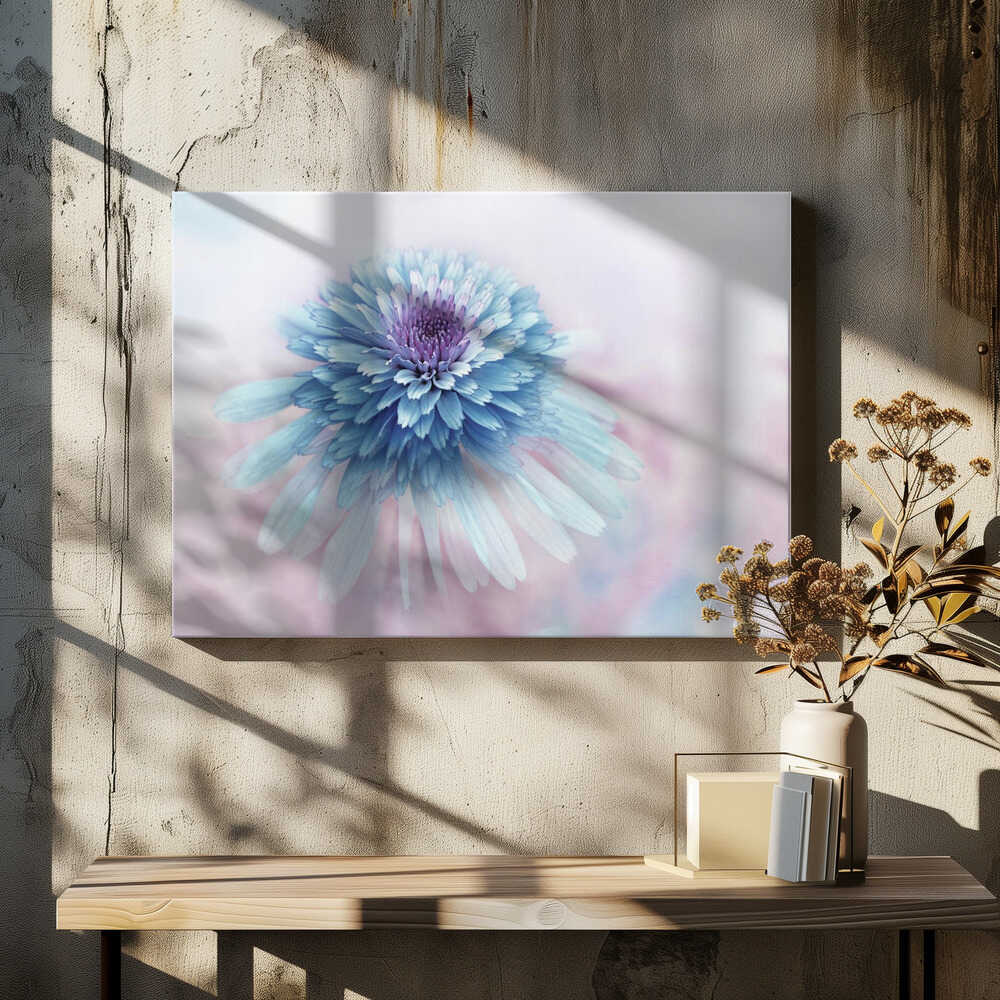 Dreamy Blue Flower - Floral Photographic Stretched Canvas Poster or Fine Art Print