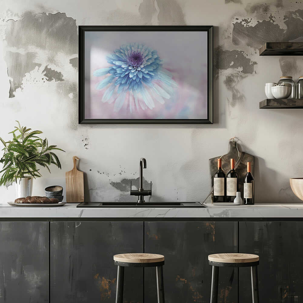Dreamy Blue Flower - Floral Photographic Stretched Canvas Poster or Fine Art Print