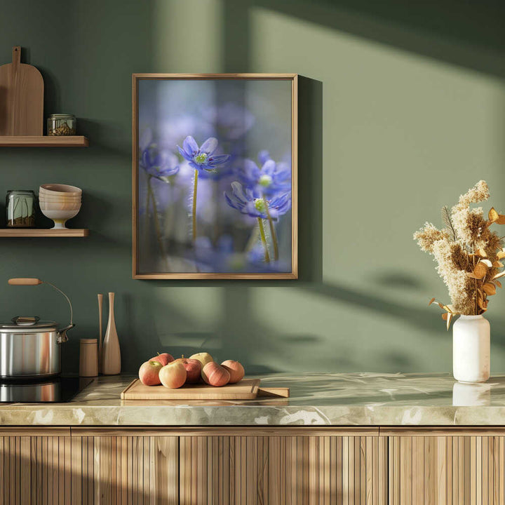 Dreamy Blue Flowers - Floral Photographic Stretched Canvas Poster or Fine Art Print
