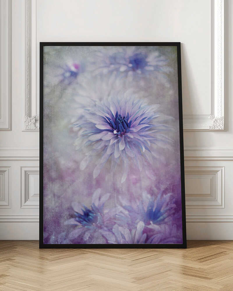 Dreamy Blue Flowers - Floral Photographic Stretched Canvas Poster or Fine Art Print