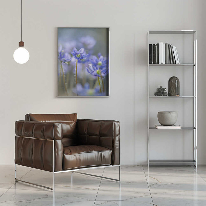 Dreamy Blue Flowers - Floral Photographic Stretched Canvas Poster or Fine Art Print