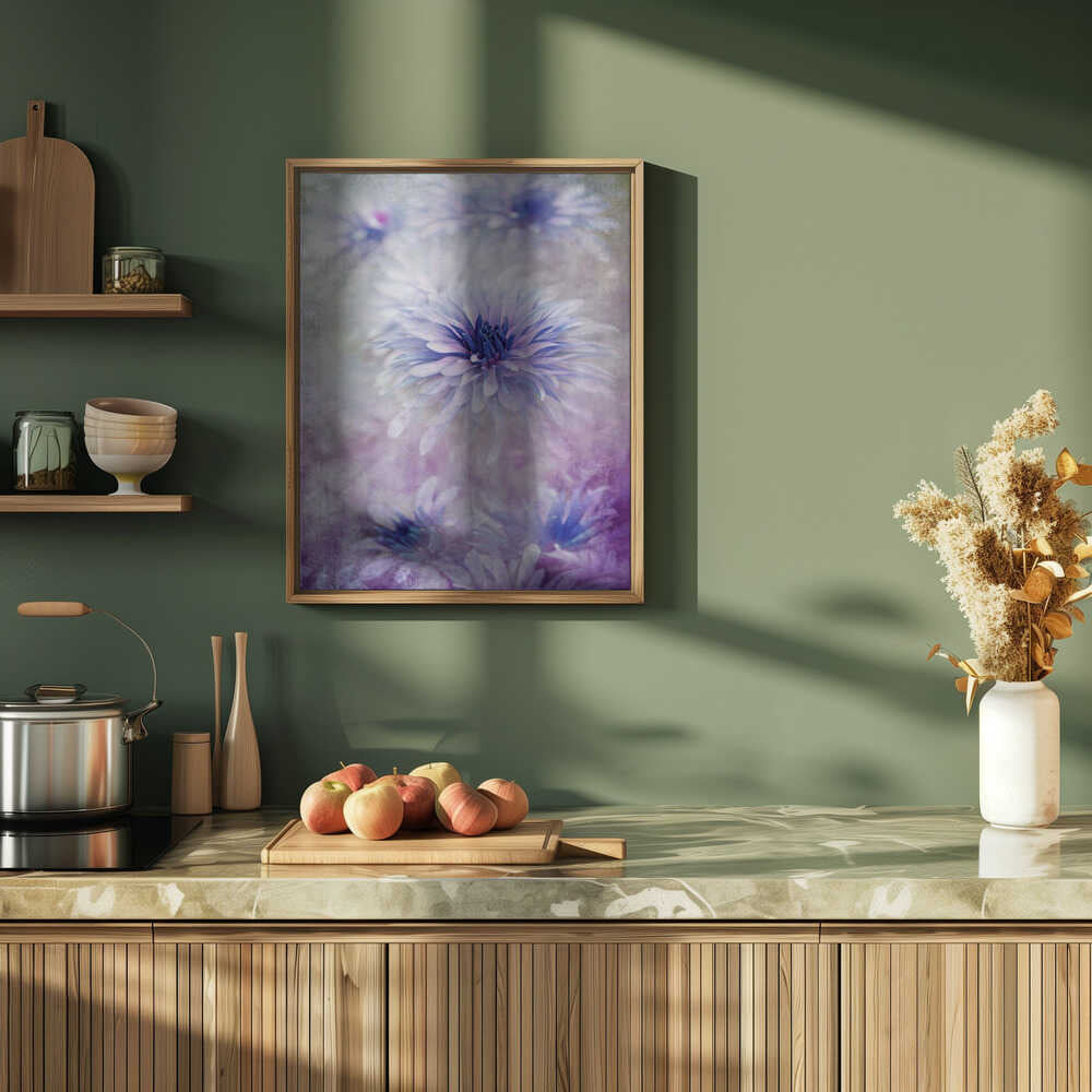 Dreamy Blue Flowers - Floral Photographic Stretched Canvas Poster or Fine Art Print