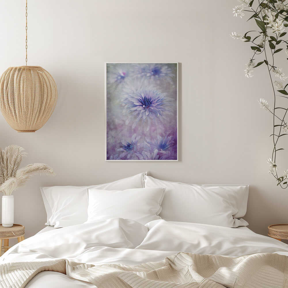 Dreamy Blue Flowers - Floral Photographic Stretched Canvas Poster or Fine Art Print