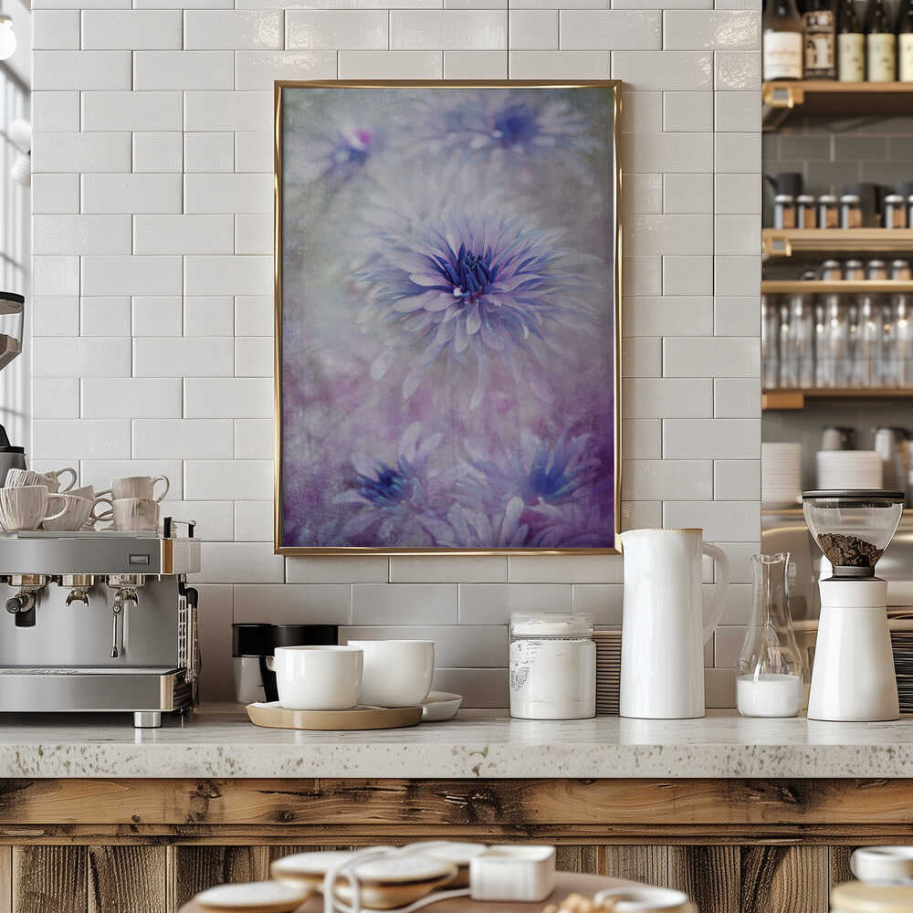 Dreamy Blue Flowers - Floral Photographic Stretched Canvas Poster or Fine Art Print