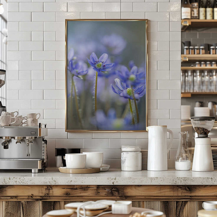 Dreamy Blue Flowers - Floral Photographic Stretched Canvas Poster or Fine Art Print