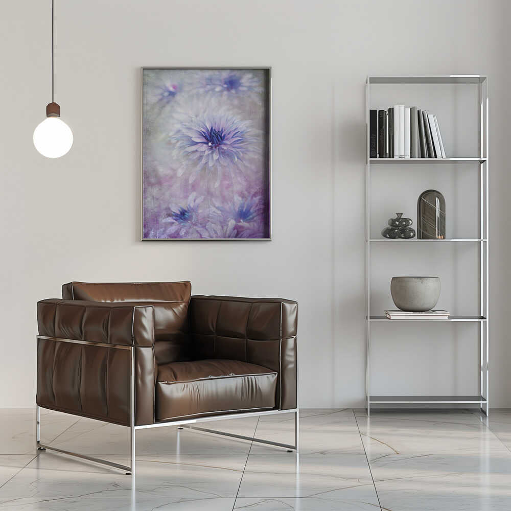 Dreamy Blue Flowers - Floral Photographic Stretched Canvas Poster or Fine Art Print
