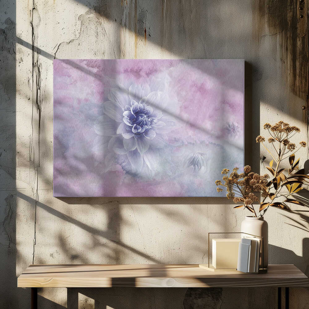 Dreamy Dahlia Blossom - Floral Photographic Stretched Canvas Poster or Fine Art Print