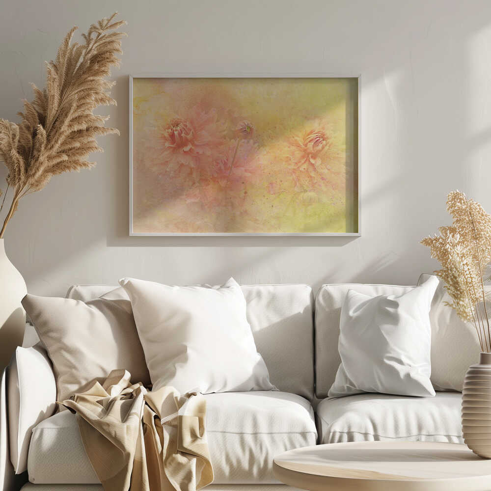 Dreamy Dahlia Garden - Floral Photographic Stretched Canvas Poster or Fine Art Print