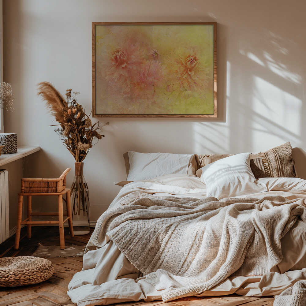 Dreamy Dahlia Garden - Floral Photographic Stretched Canvas Poster or Fine Art Print