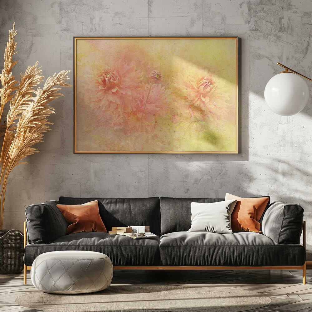 Dreamy Dahlia Garden - Floral Photographic Stretched Canvas Poster or Fine Art Print