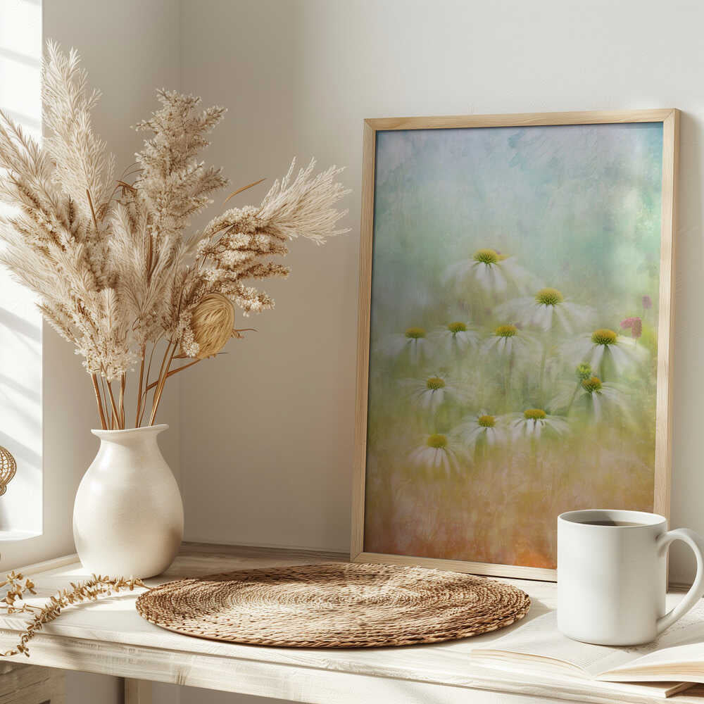 Dreamy Daisy Field - Floral Photographic Stretched Canvas Poster or Fine Art Print