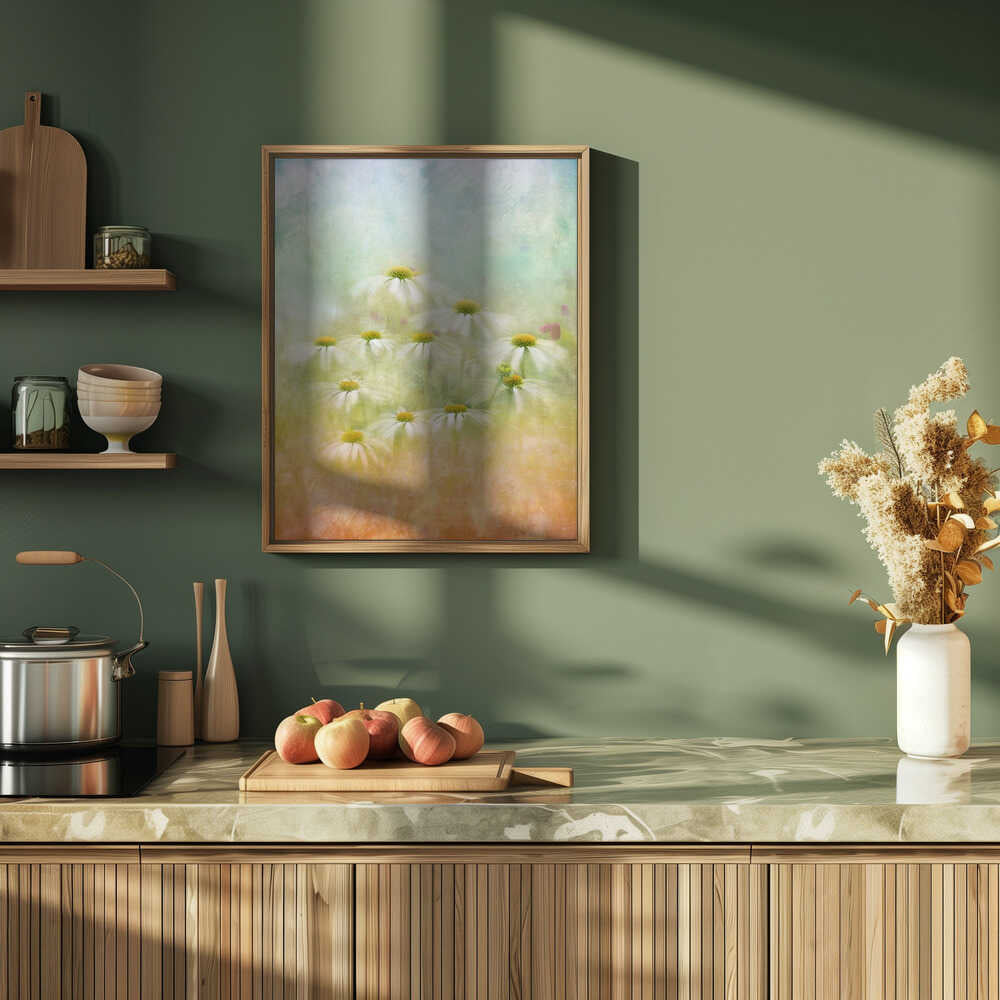 Dreamy Daisy Field - Floral Photographic Stretched Canvas Poster or Fine Art Print