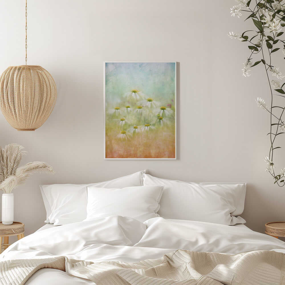 Dreamy Daisy Field - Floral Photographic Stretched Canvas Poster or Fine Art Print