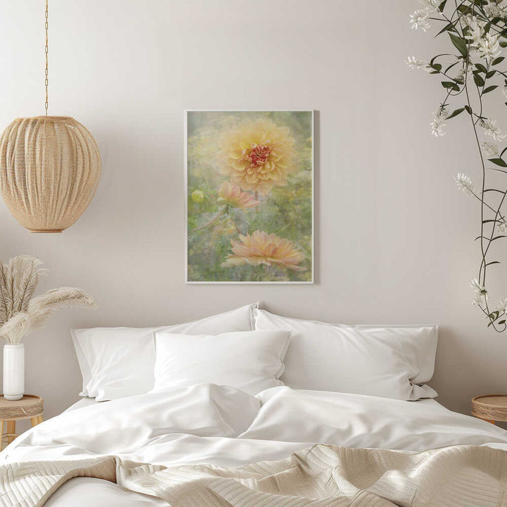 Dreamy Pastel Dahlias - Floral Photographic Stretched Canvas Poster or Fine Art Print