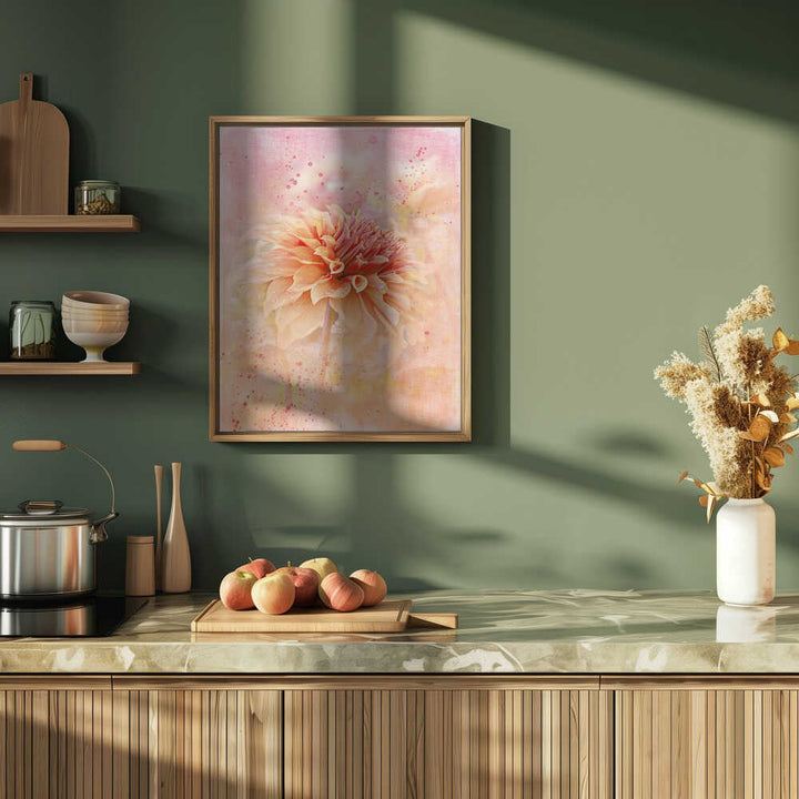 Dreamy Peach Dahlia - Floral Photographic Stretched Canvas Poster or Fine Art Print
