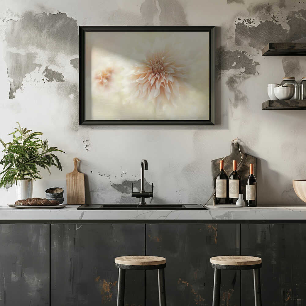 Dreamy Peach Dahlia - Stretched Canvas Poster or Fine Art Print
