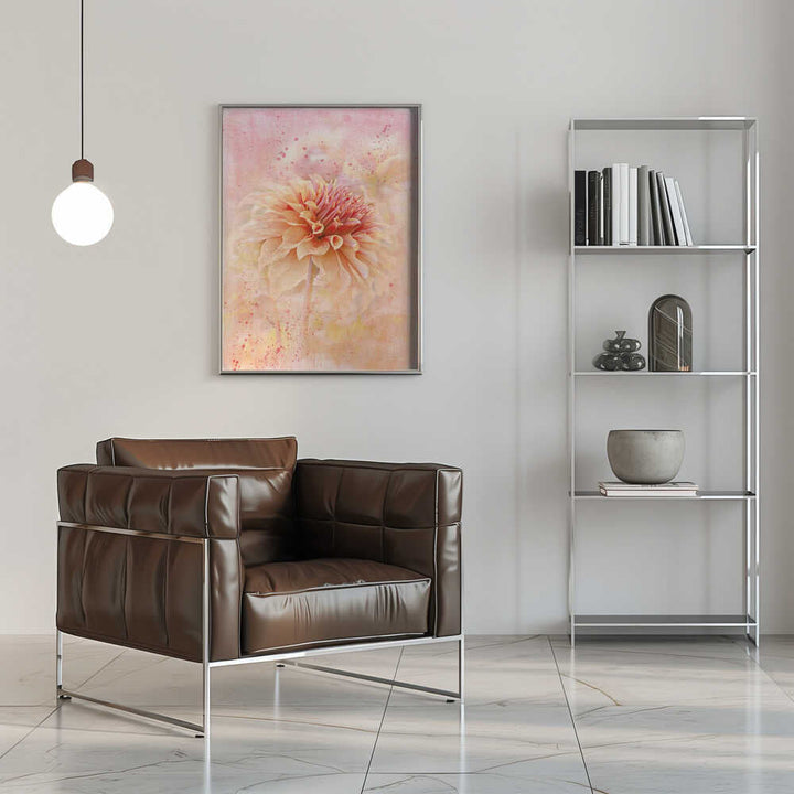 Dreamy Peach Dahlia - Floral Photographic Stretched Canvas Poster or Fine Art Print